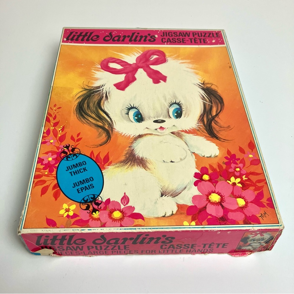 70s Vintage Puzzle Thick Made in Canada COMPLETE Little Darlins Cute Puppy 1970